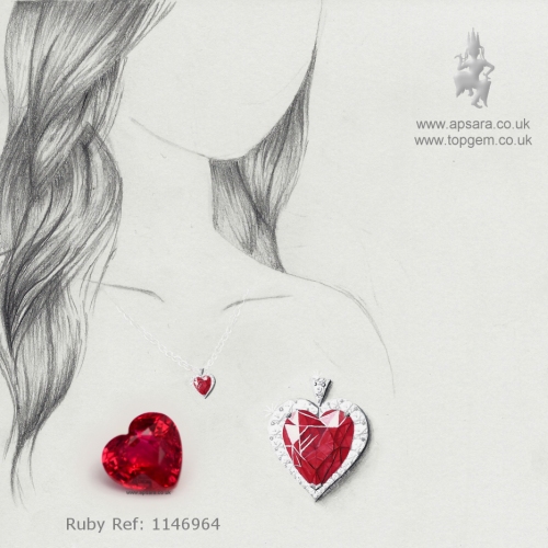 Neclace design with heart-shaped untreated ruby